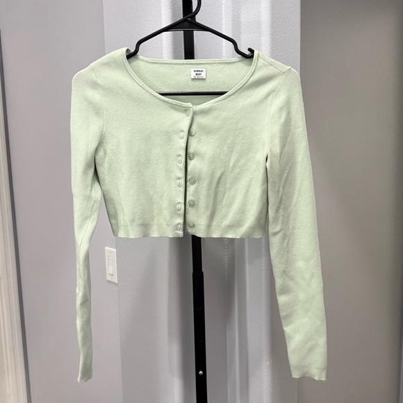 Aritzia Sunday Best Cardigan Crop Cropped Preppy Academia Light Green Size XS - Picture 1 of 4